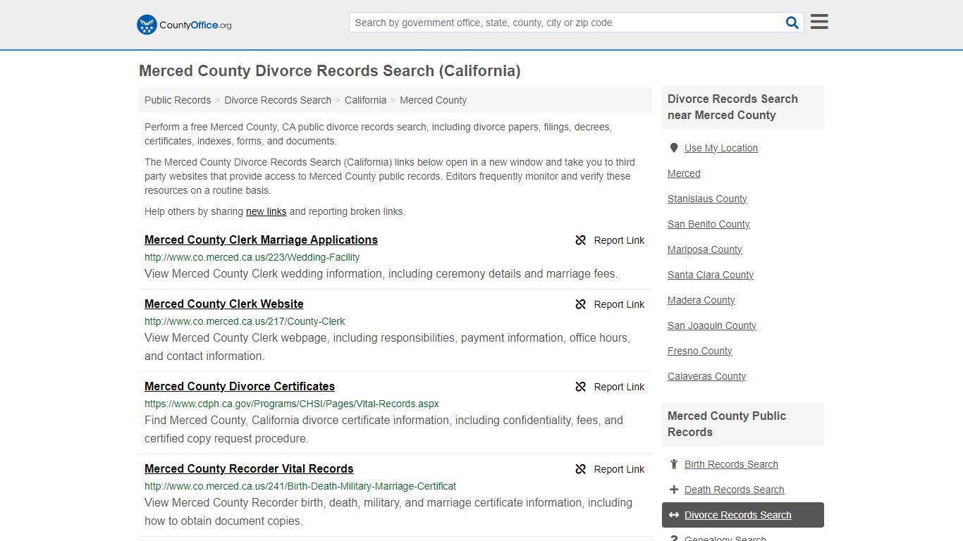 Merced County Divorce Records Search (California)