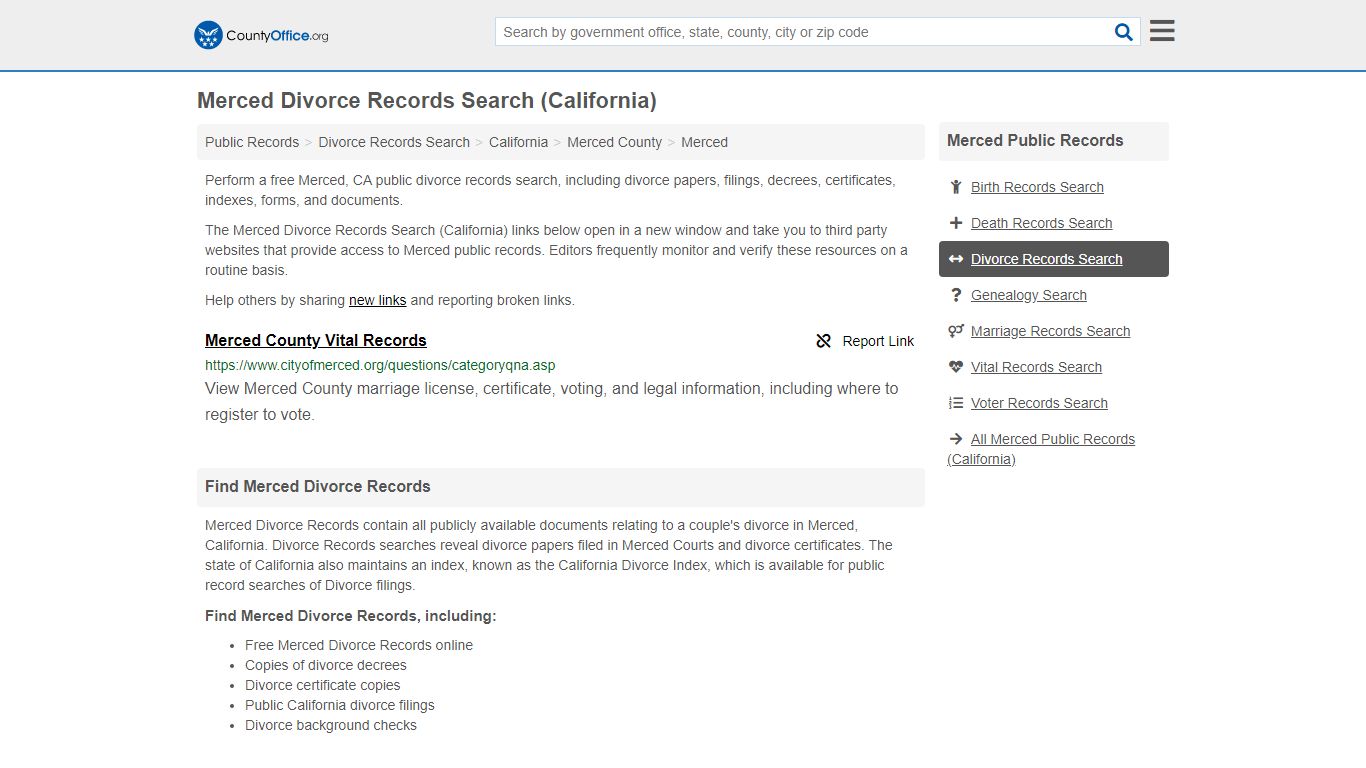 Merced Divorce Records Search (California) - County Office